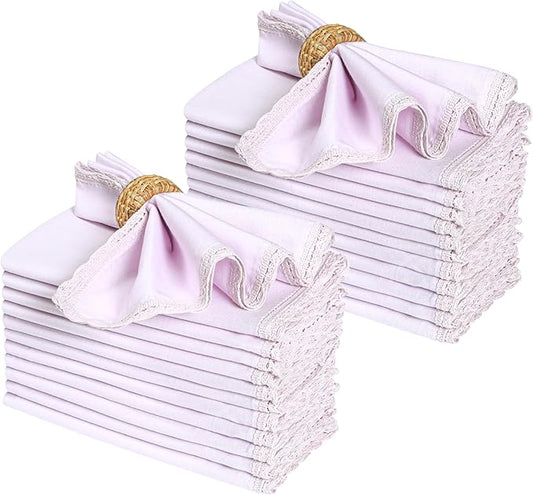 Ramanta Home Linen Flax Cloth Napkins Set of 24 | 18x18 Inch | Premium Cotton Linen Flax Lace Soft & Durable | Washable Ideal for Everyday Use Parties Thanksgiving Christmas Halloween Lavender