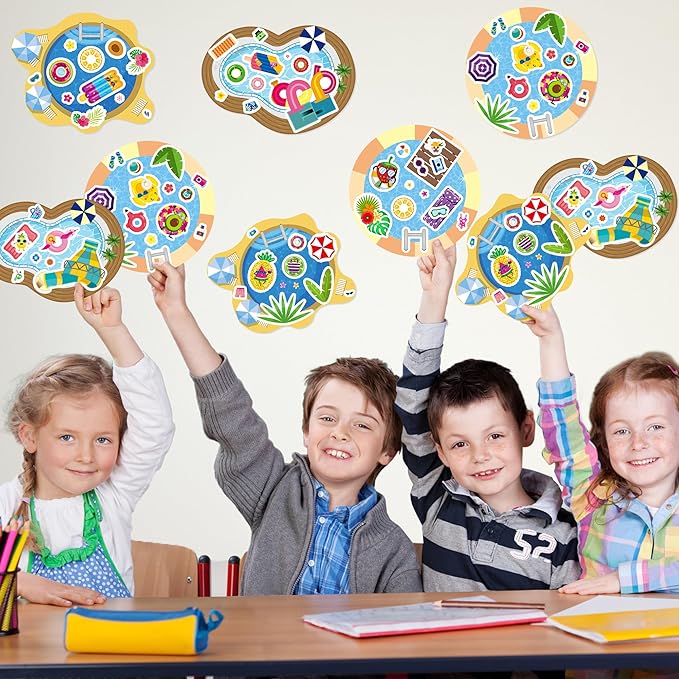 CY2SIDE Summer Pool Sticker Scene - 12 Set Make A Pool Scene Art Craft with Swimming Ring for Kids Make Your Own Swimming Sticker Art Craft DIY Summer Party Games Classroom Fun Activities