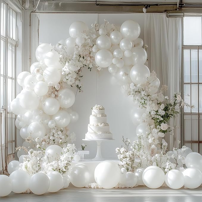 PartyWoo Pearl White Balloons 100 pcs 12 Inch White Latex Balloons for Wedding Bridal Graduation Engagement Baby Shower Gender Reveal Easter Anniversary Birthday Party Decorations White-Z30