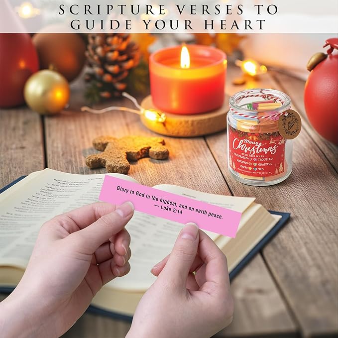 Christmas Bible Verse Jar – 92 Color Code Bible Verse, 6 Colors for 6 Emotions, Best Christmas Gifts 2025 For Women, Teen Girls, Grandkids, Unique White Elephant Gifts, Best Holiday Presents