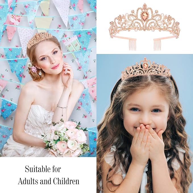 VELSCRUN Birthday Tiara & Crown Set - Princess Sash, Happy Birthday Girl Tiara, Party Decorations & Gifts