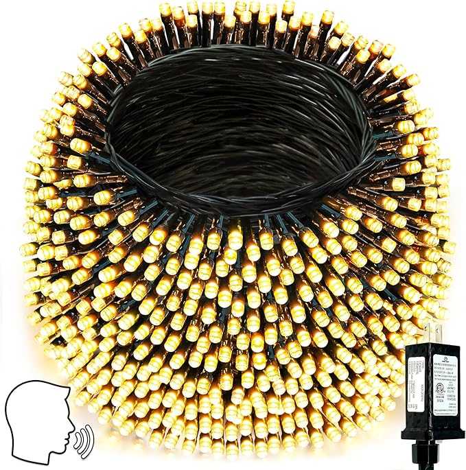 Voice Controlled Smart Christmas Lights Outdoor, 174.8ft 500 LED Twinkle String Lights with 7 Voice Commands, 12 Modes & Timer, Waterproof Christmas Tree Lights for Party Garden (Warm White)