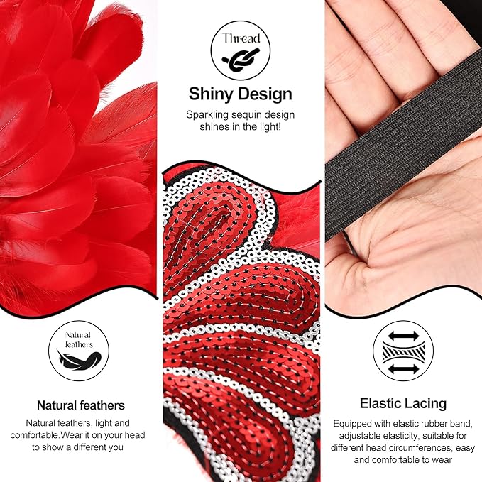 Women's Carnival Feather Headpieces Sequin Headdress for Wedding Masquerade Party Cosplay Feather Headbands