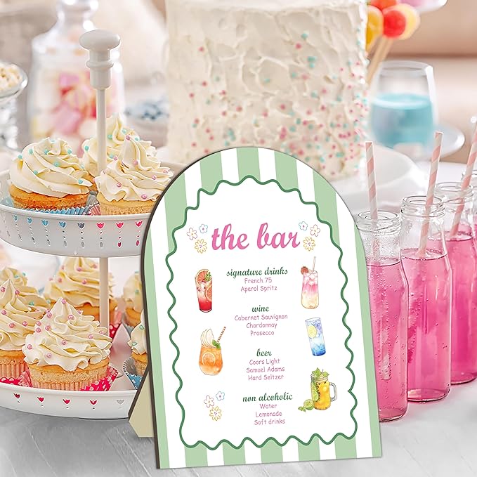 Spritz Bar Sign Sign, Wavy Green Stripes Spritz Bar Sign for Wedding Party, Wavy Green Stripes Cocktail Signs for Wedding, Cocktail Recipe Card Signs, Cocktails Drink for Baby Shower Bride Parties