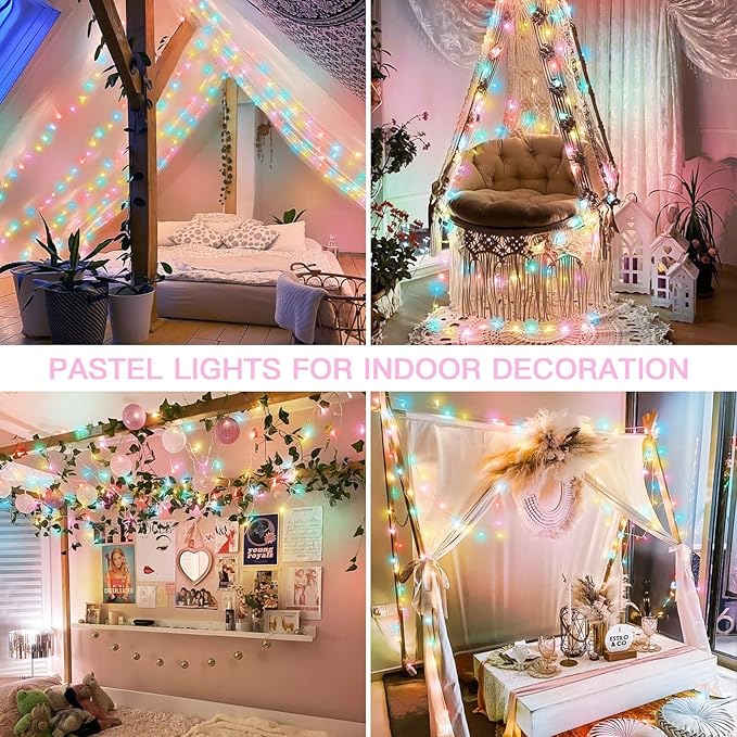 suddus String Lights Indoor Bedroom Connectable, 33ft 100 Led Multicolor Christmas Light Outdoor Clear Wire, Plug in Fairy Lights with Remote for Classroom Dorm Decorations