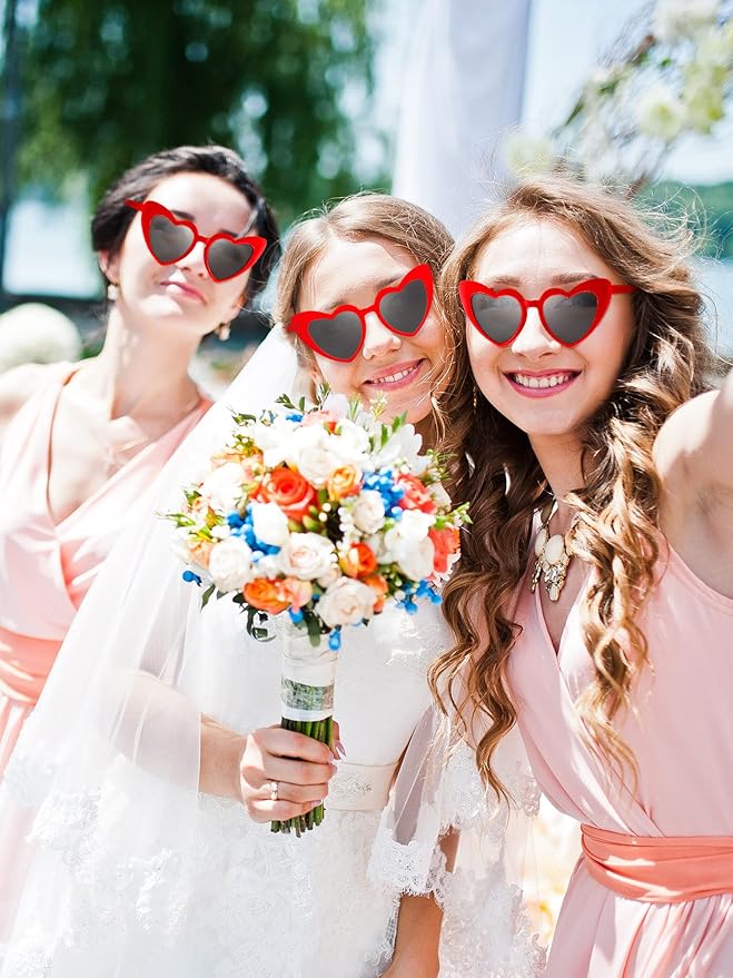 Flutesan 15 Pairs Heart Shaped Sunglasses Vintage Cat Eye Sunglasses for Bachelorette Party Supplies