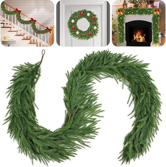 6 Ft Norfolk Pine Garlands,Artificial Christmas Real Touch Greenery Garland Realistic Faux for Mantle,Table,Sairs,Wall, Indoor,Outdoor Holiday Christmas Decorations Xmas-Green