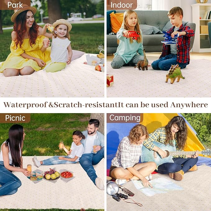 Picnic Blanket Large Waterproof，Gingham Picnic Mat for Beach 79”x 57”，Outdoor Picnic Mat Beach Blanket，sandproof Foldable Beach Blanket for Camping, Park, Beach, Grass, Indoors，Lawn，Hiking, Travel