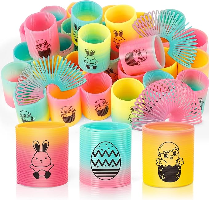 36 Packs Spring Rainbow Magic Fidget Stress Coil Mini Springs Bulk Toys Party Favor Carnival Prize Goodie Bag Stuffers For Kids Boys Girls (Easter)