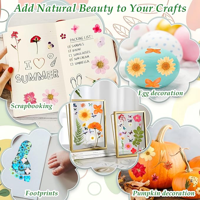 500 PCS Dried Flowers Butterfly Stickers for Crafts Real Natural Pressed Flowers Dry Leaves Kit for DIY Making Crafts Resin Soap Candle Scrapbook Supplies Card Making Jewelry