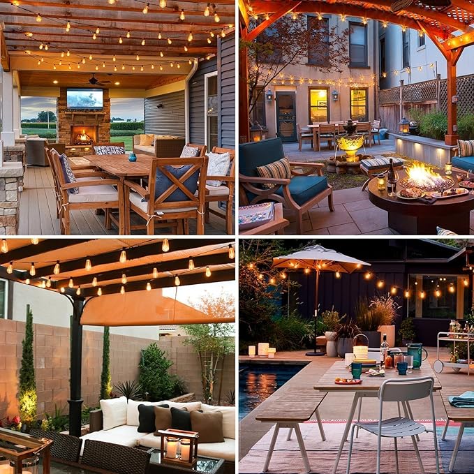 litogo Led Outdoor String Lights, 60Ft Patio Lights Waterproof with Edison Bulbs Shatterproof, Warm White Hanging Outside Lights for Backyard Deck Party Garden Bistro Tent(18+2bulb)