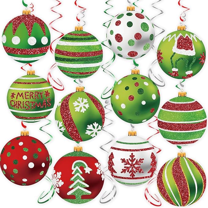 Christmas Ball Hanging Swirl, 30Pcs Xmas Ball Ornament Ceiling Streamers Hanging Decorations for Holiday Christmas Party Outdoor Indoor Supplies