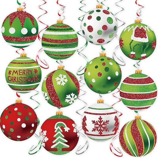 Christmas Ball Hanging Swirl, 30Pcs Xmas Ball Ornament Ceiling Streamers Hanging Decorations for Holiday Christmas Party Outdoor Indoor Supplies