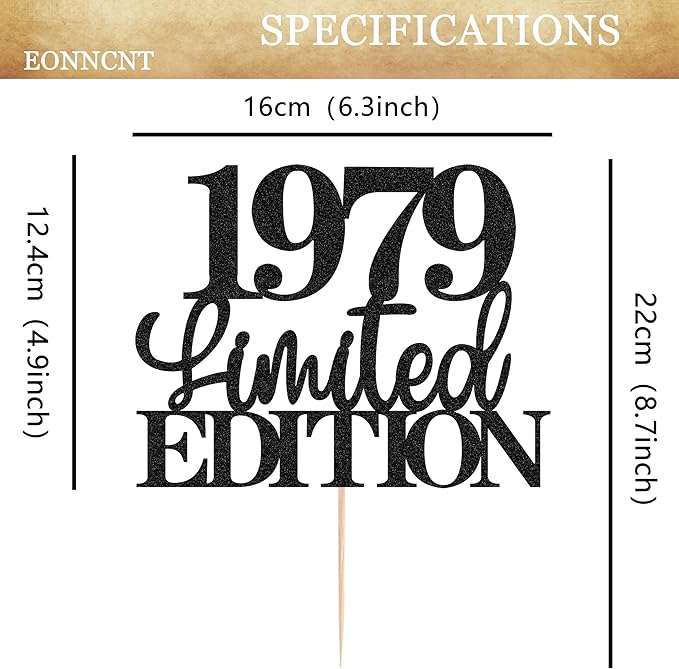 Limited EDITION 1979 Cake Topper - Black Glitter Happy 46th Birthday Party Cake Decoration Supplies, Cheer to 46 Years Cake Bunting Decor for 46th Birthday Party Photo Booth Props