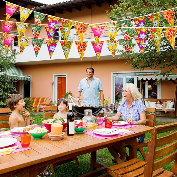 FEPITO 4 Pack Hawaiian Bunting Banner Luau Party Tropical Party Bunting Totally 12 Meters