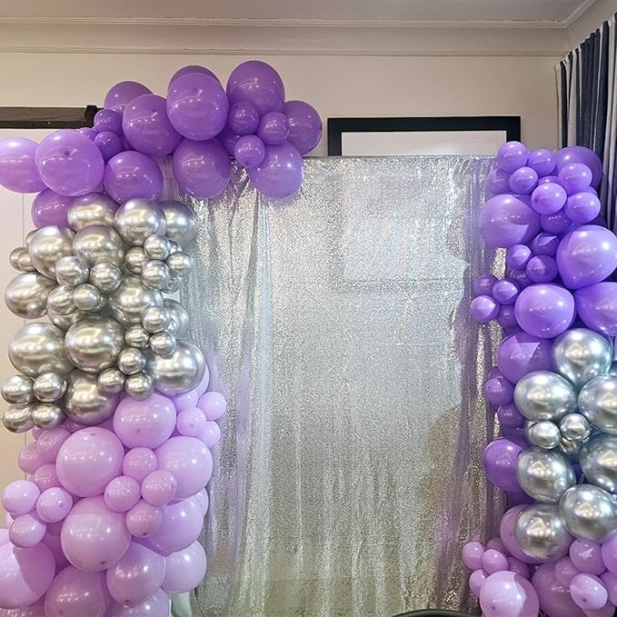 Purple Silver Balloons, 12 Inch Metallic Purple Silver Balloons Light Purple Silver Latex Balloons Lavender Silver Confetti Balloons for Princess Party Girl Birthday Wedding Baby Shower Decorations