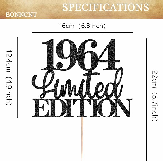 Limited EDITION 1964 Cake Topper - Black Glitter Happy 61st Birthday Party Cake Decoration Supplies, Cheer to 61 Years Cake Bunting Decor for 61st Birthday Party Photo Booth Props