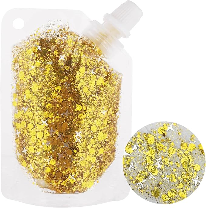 MEICOLY Gold Body Glitter,Yellow Face Glitter,Music Festival Accessories Outfits for Women,Hair Glitter for Kids,Sparkle Gold Chunky Body Glitter for Country Concert,Mardi Gras Accessories