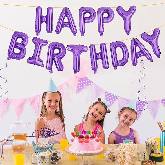 LIOZEOKUN Happy Birthday Balloon Letters 16 inch Mylar Foil Birthday Balloons Banner Sign for Birthday Party Decorations Supplies (Purple)