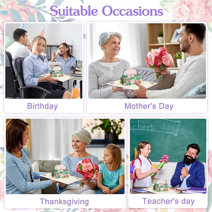 3D Flowers Thank You Card - Rose Thank You Pop Up Card with Envelopes for Family Friends Colleague Teacher Doctor Nurse Appreciation Gifts
