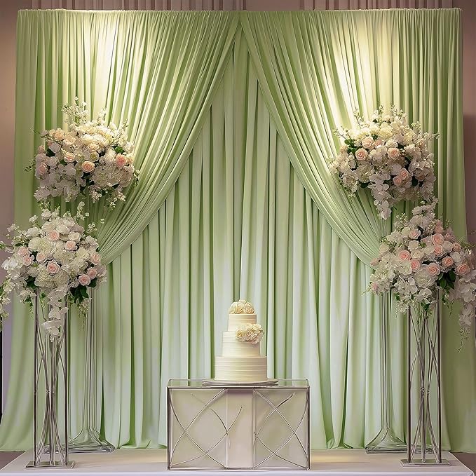 10x10ft Wrinkle Free Sage Green Backdrop Curtain for Parties Soft Fabric Drapes Wedding Curtain Backdrop for Birthday Party Decorations Background for Photography 5x10ft, 2 Panels