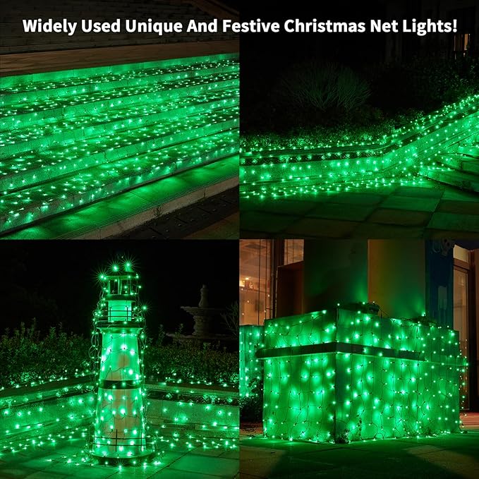 Led Christmas Net Lights Green Outdoor Christmas Lights 160LED 5ftx7ft, Waterproof Outdoor Indoor Fairy Mesh Net Light for Xmas Party, Yard, Patio, Trees, Shrubs, Bushes Decorations