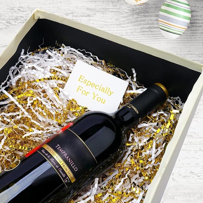Uptotop 2 LB Crinkle Cut Paper Shred Filler for Gift Wrapping Basket Filling, Birthday, Christmas, Thanksgiving, Wedding, Mother's Day (White and Gold)