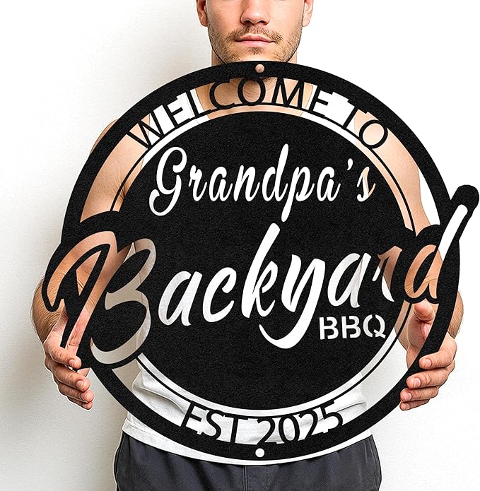 Custom BBQ Metal Sign Personalized Grill Name Wall Art for Outdoor Kitchen Patio Backyard Decor Fathers Gift for Dad Grandpa Husband Barbecue Smoker Area Sign, Grilling Lover Gifts 40