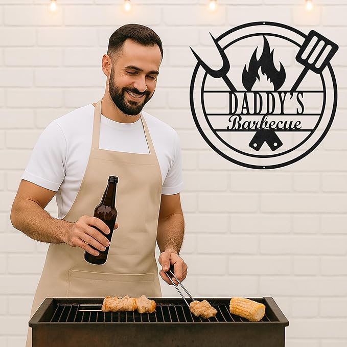 Custom BBQ Grill Metal Sign Personalized Name Wall Art for Outdoor Barbecue Patio Kitchen Backyard Decor Gift for Dad Husband Men Papa Grandpa Father Grilling Enthusiasts Family Lover Funny Gifts 71