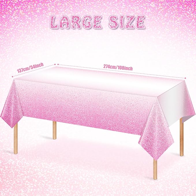 1 Pack Ombre Pink Plastic Tablecloth for Parties, Gradient Pastel Pink Disposable Tablecloths for Rectangle Tables, Light Pink Sprinkle Table Cover for Wedding Birthday Anniversary Party, 54 x 108Inch