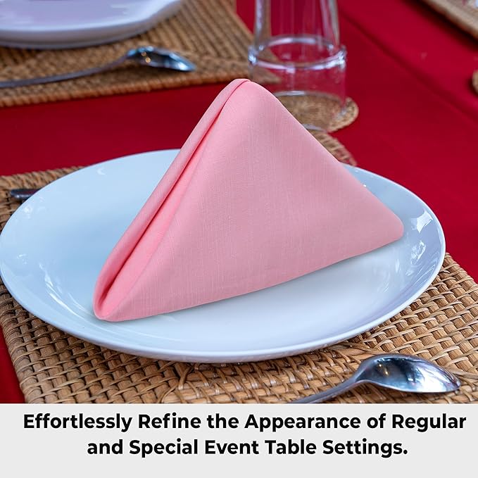 Urban Villa Easter Cloth Napkins 100% Cotton Slub Absorbent Dinner Napkins (Set of 12) Oversized 20x20 Inches Soild Pink Color Soft Durable Reusable Washable Ideal for Everyday Use Wedding Parties