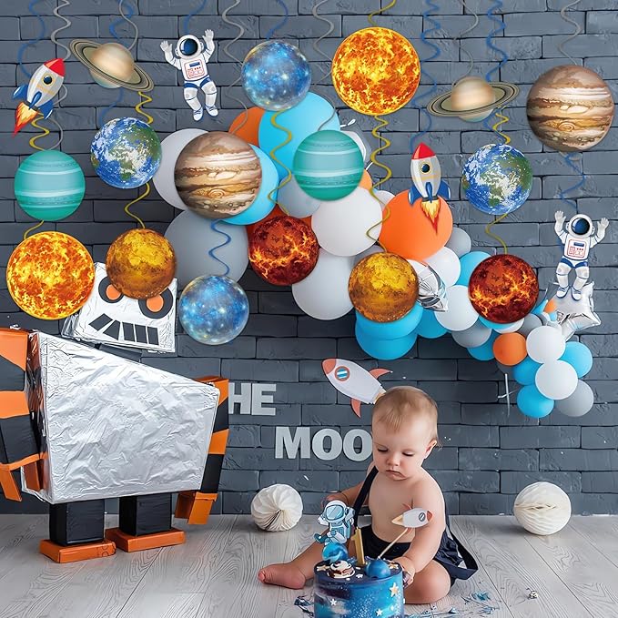 40Pcs Solar System Hanging Swirl Decorations, Outer Space Party Ceiling Hanging Swirls Space Themed Party Swirls Streamers for Space Themed Birthday Baby Shower Party Decor Supplies