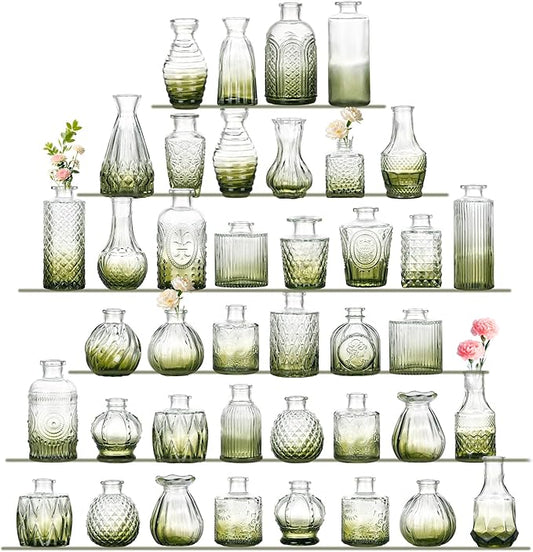 Bud Vases Set of 40 Pcs,Small Flower Vases for Centerpieces,Glass Bud Vase in Bulk,Vintage Bud Vase for Wedding Table Centerpieces Decoration, Home Table Party Decor, Christmas,Anniversary,Green