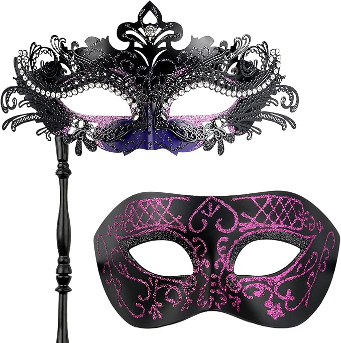 Hoshin Masquerade Mask for Couple, Mardi Gras Deecorations Venetian Masks with Stick for Womens