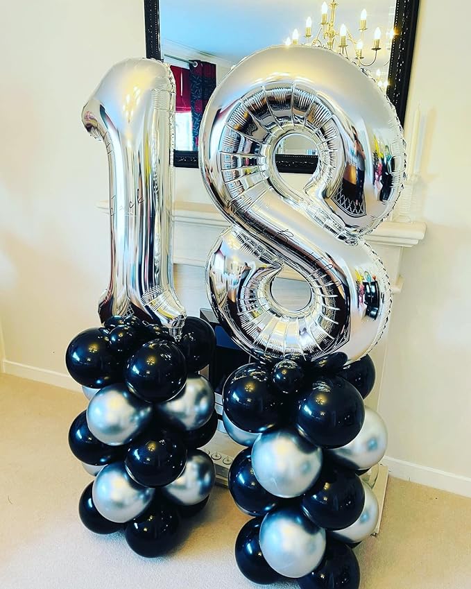 40 Inch Silver 18 Number Balloons Giant 18 Balloons Silver Birthday 18 Balloons 18th Birthday Anniversary Party Decorations Supplies
