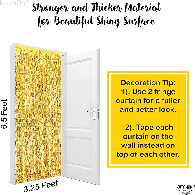 KatchOn, Large Wave Gold Backdrop Curtain - Pack of 2 | Gold Streamer Backdrop for Graduation | Golden Fringe Backdrop for Graduation Decorations 2025, Golden Birthday Decorations, Bridal Shower