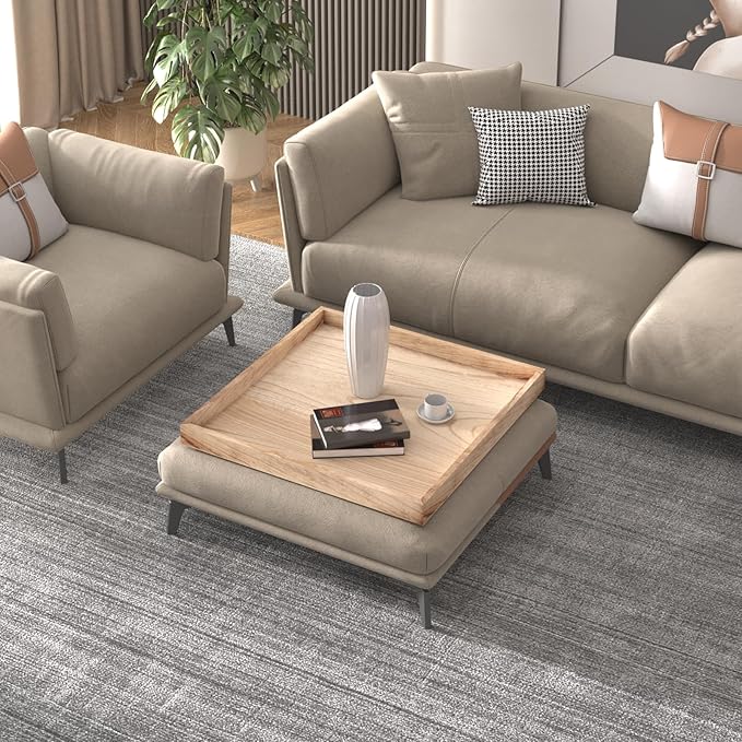 Ottoman Tray for Coffee Table Living Room Wood Serving Tray Large Wooden Square 24 Inches Rustic Torched