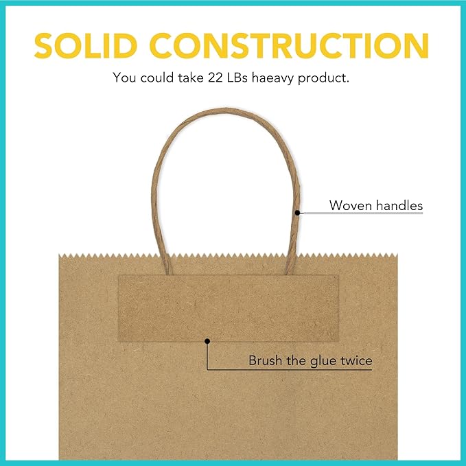 GSSUSA 16x6x12 Large Paper Bags with Handles 200Pcs, Valentine's Day Gift Bag, Bags for Small Business Bulk, Brown Paper Shopping Bag for Boutique, Clothing, Grocery, Food Service Take Out