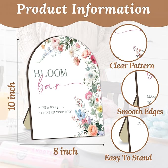 Floral Bouquet Bar Wooden Sign, Bride Shower Flower Bar Station, Baby Shower Bow Welcome Tabletop Sign Decor, Floral Table Signs for Gender Reveal Parties, Bridal Shower Bouquet Decorations Signs