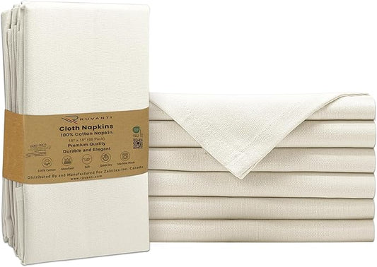Ruvanti Premium Cloth Napkins Set of 6, 18x18 Inches, 100% Cotton, Washable, Soft & Absorbent, Perfect for Wedding, Christmas, ‎Thanksgiving Dinners - Antique White