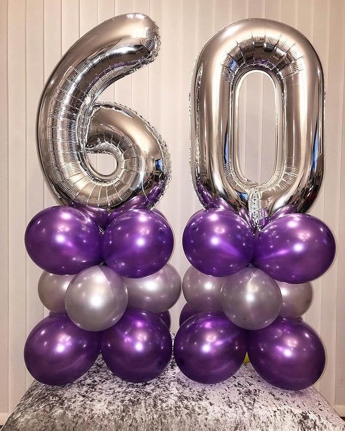 40 Inch Silver 26 Number Balloons Giant Jumbo Huge 26 or 62 Foil Mylar Helium Number Digital Balloons Silver Birthday Mylar Digital Balloons 26th or 62th Birthday Anniversary Events Party Decorations