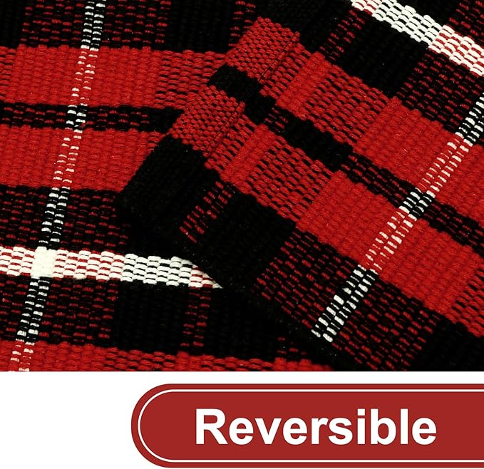 KIMODE Christmas Door Mat Outdoor 24"X35",Red/Black Buffalo Plaid Rug,Washable Cotton Hand-Woven Layered Door Mats,Reversible Outdoor Christmas Decor for Front Porch,Entryway,Kitchen