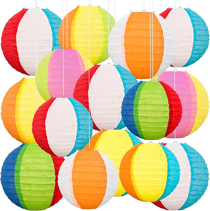 ‎Renbuzhu 15Pcs Pool Party Decorations Beach Ball Paper Lanterns - Summer Luau Themed Hanging Decor for Home Birthday Outdoor Indoor