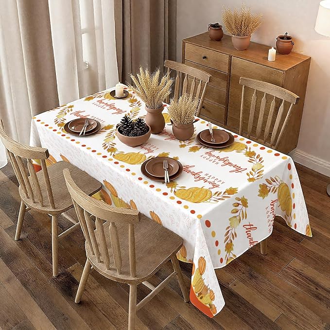 ATFUNSHOP Thanksgiving Tablecloth 5 Pack 54" X 108" Disposable Fall Table Cover Party Supplies Pumpkins Autumn Leaves Water Proof Plastic Table Cloth for Thanksgiving Decoration Dinner Party