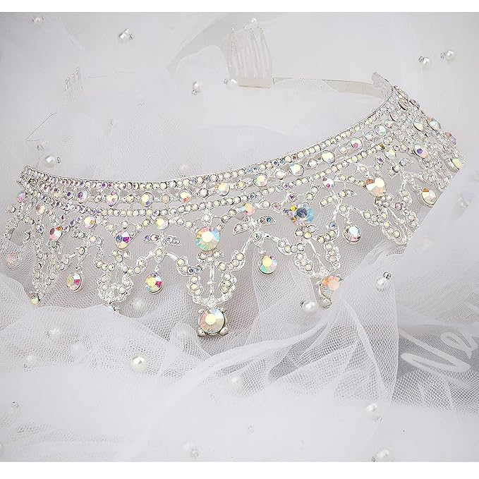 COCIDE Silver Tiara and Crown for Women Birthday Tiara for Girls AB Crystal Queen Crown Rhinestones Hair Accessories for Bride Party Bridesmaids Wedding Halloween Costume Cosplay Gift