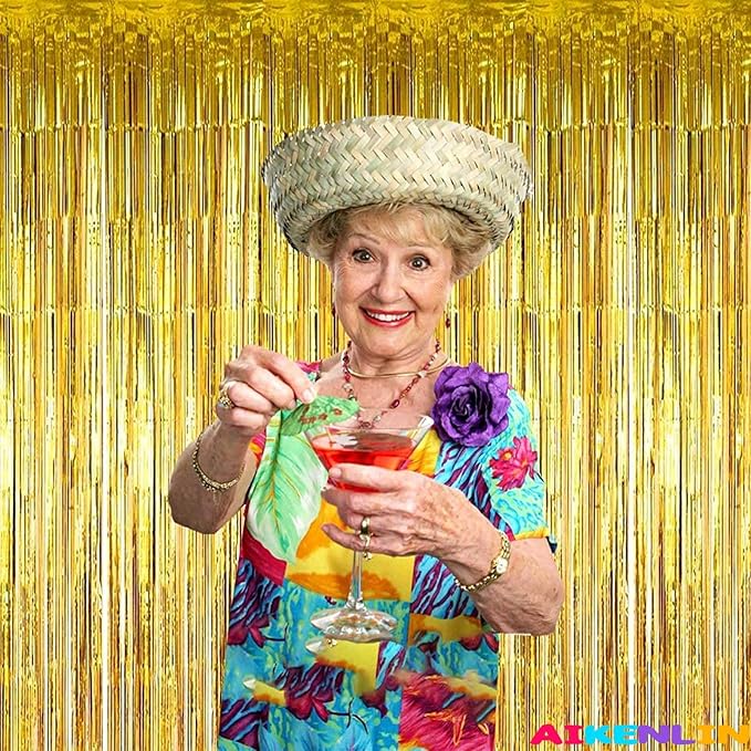 4 Pack Gold Foil Fringe Curtain Backdrop, 3.2Ft x 9.8Ft Metallic Tinsel Foil Fringe Streamers Curtains for Party, Photo Booth Props, Birthday, Wedding, Christmas Party Decoration Supplies