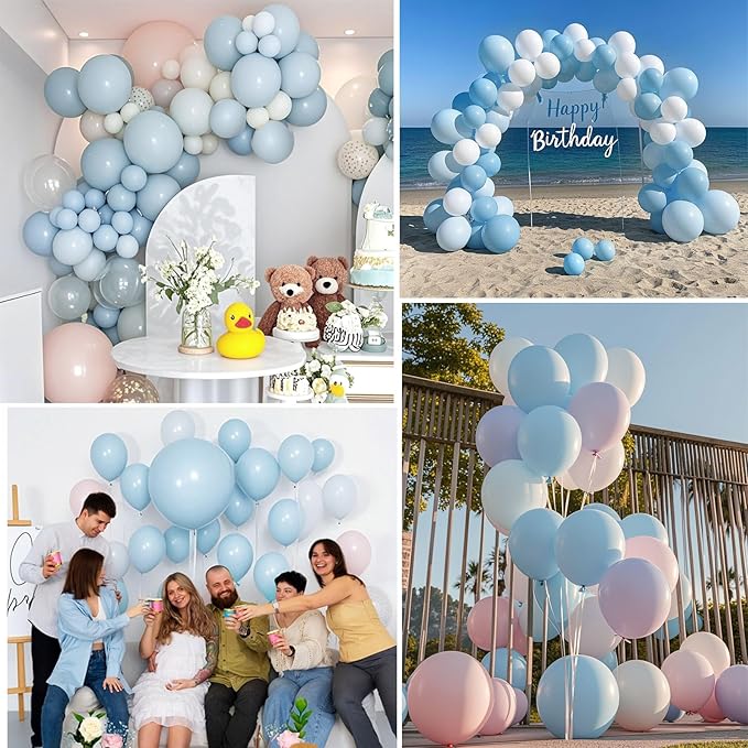 Pastel Blue Balloons 145 pcs Light Blue Balloons Different Sizes of 18 12 10 5 Inch Baby Pastel Sky Aqua Blue Balloon Arch Kit Garland for Graduation Gender Reveal Birthday Party Decorations