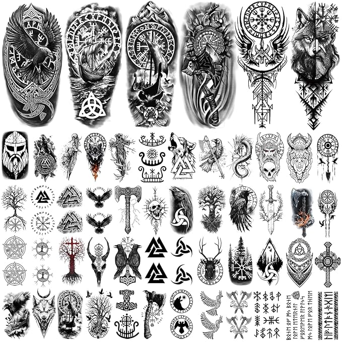 77 Sheets Temporary Tattoo for Women Men, 17 Sheets Half Arm Black Scary Lion Wolf Tiger Skull Skeleton Fake Tattoos, 60 Sheets Ealge Tribal Tiny for Adult Kids Body Tattoos Stickers Realistic