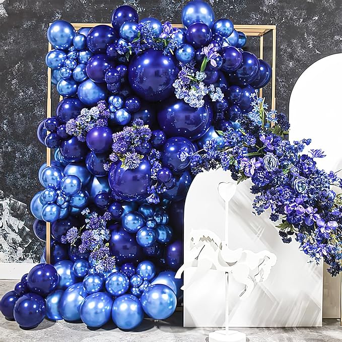 PartyWoo Metallic Blue Balloons 100 pcs Different Sizes of 36 18 12 10 5 Inch Chrome Blue Latex Balloons for Graduation Wedding Baby Shower Wedding Gender Reveal Birthday Party Decorations Blue-G106