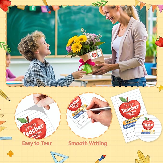 Teacher Appreciation Gift Tags, 40 Pcs Thank You Tags, Apple and Books Stickers for Presents Wrapping Envelope Seals Lables Boxes Cards Party Favor Decorations A07
